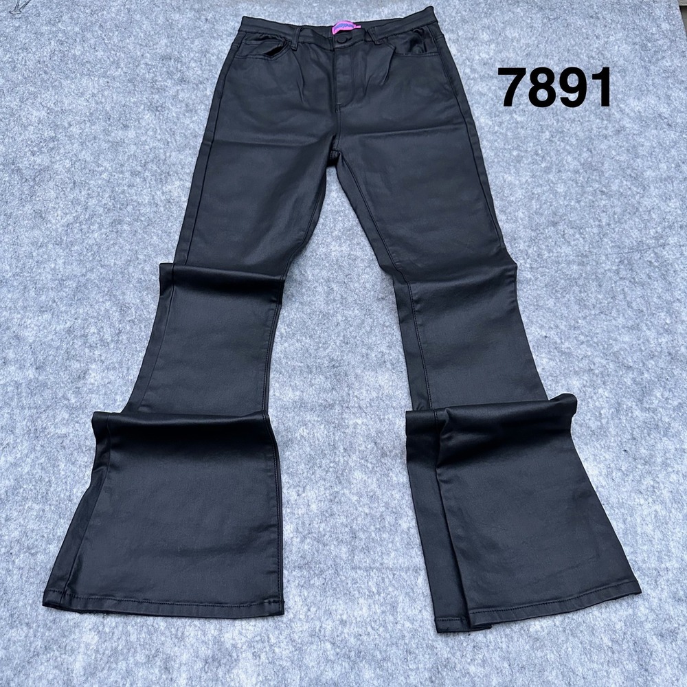Edikted Black Coated Flare Jeans High Rise Bell Bottom Pants Size L 7891